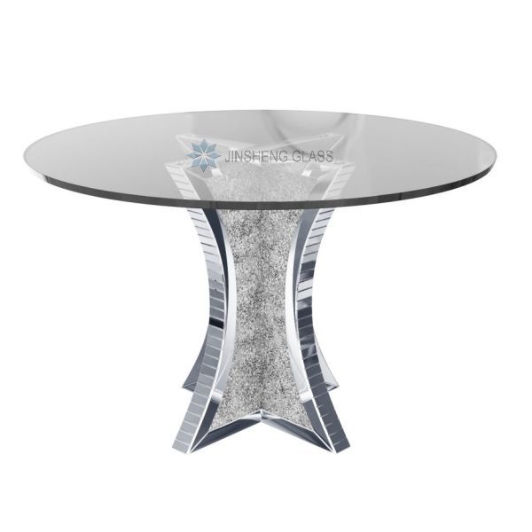 Round Mirrored Dining Table with Glass Top & Crushed Diamond Effect