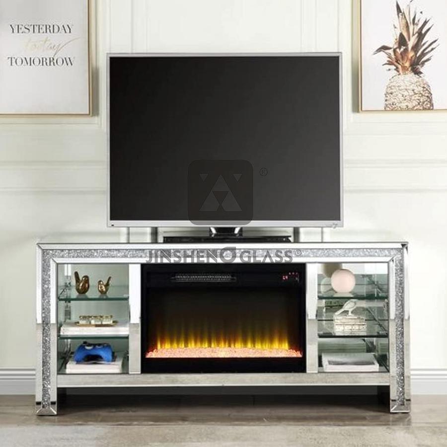 SILVER ELECTRIC FIREPLACE TV UNIT
