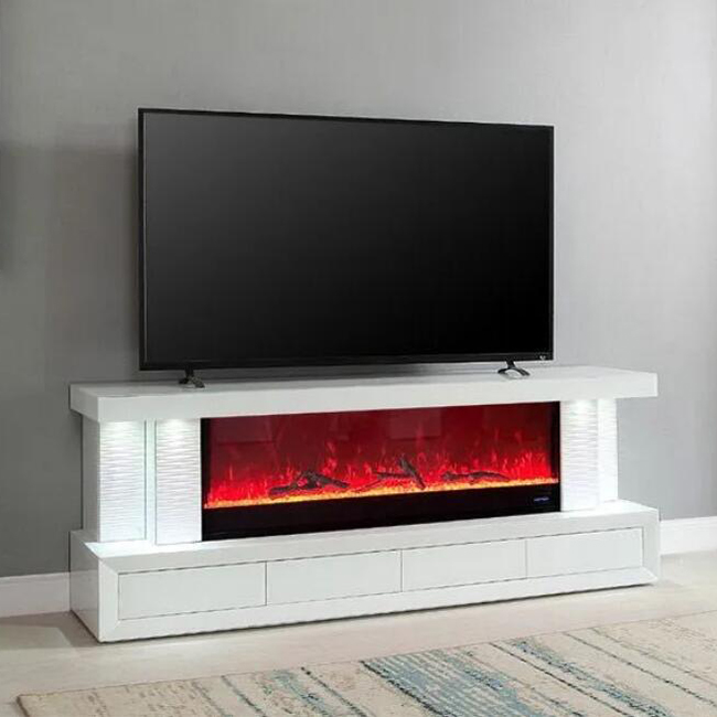 MIRRORED TV STAND WITH FIREPLACE