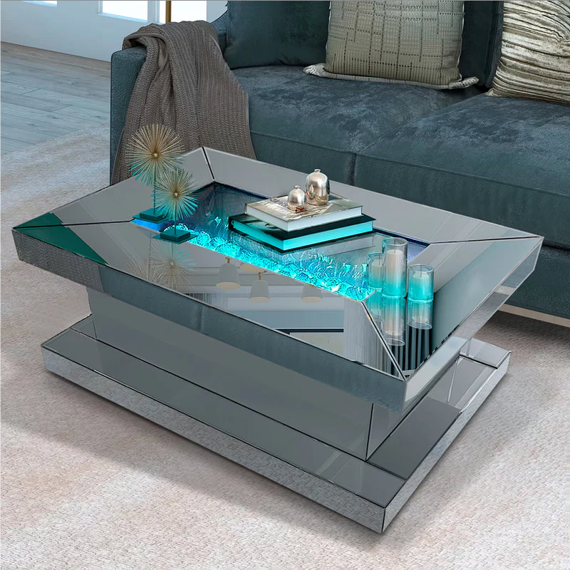 MIRRORED TV STAND WITH FIREPLACE