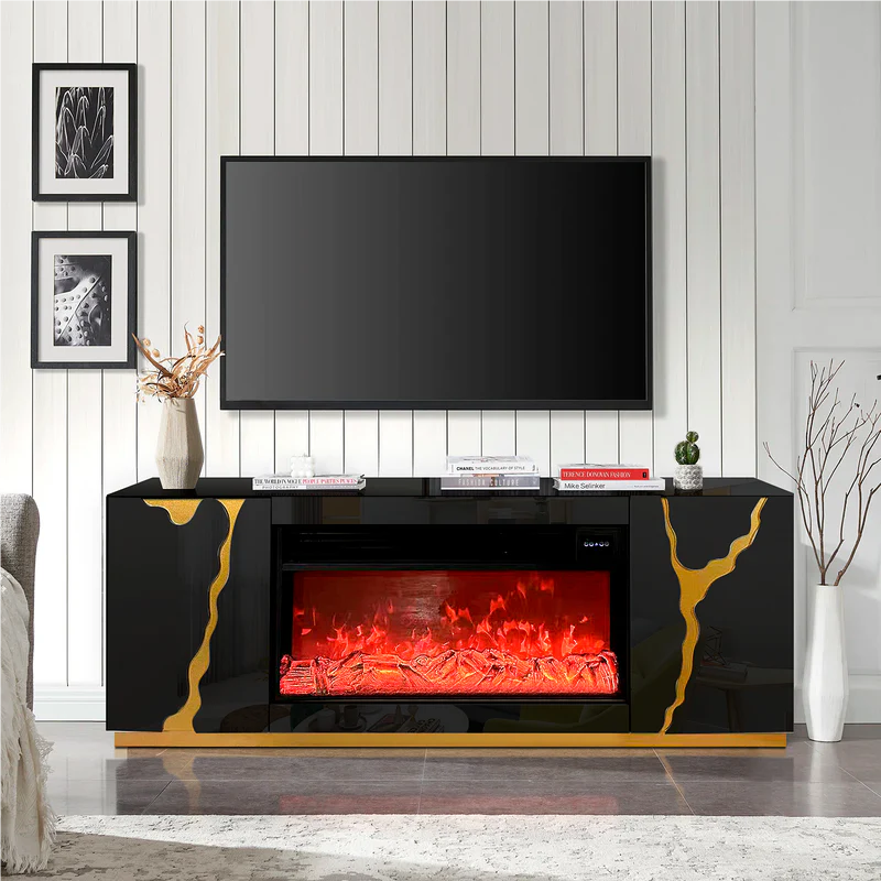 JS-TV06 Glass Electric Fireplace TV Stand for Wholesale