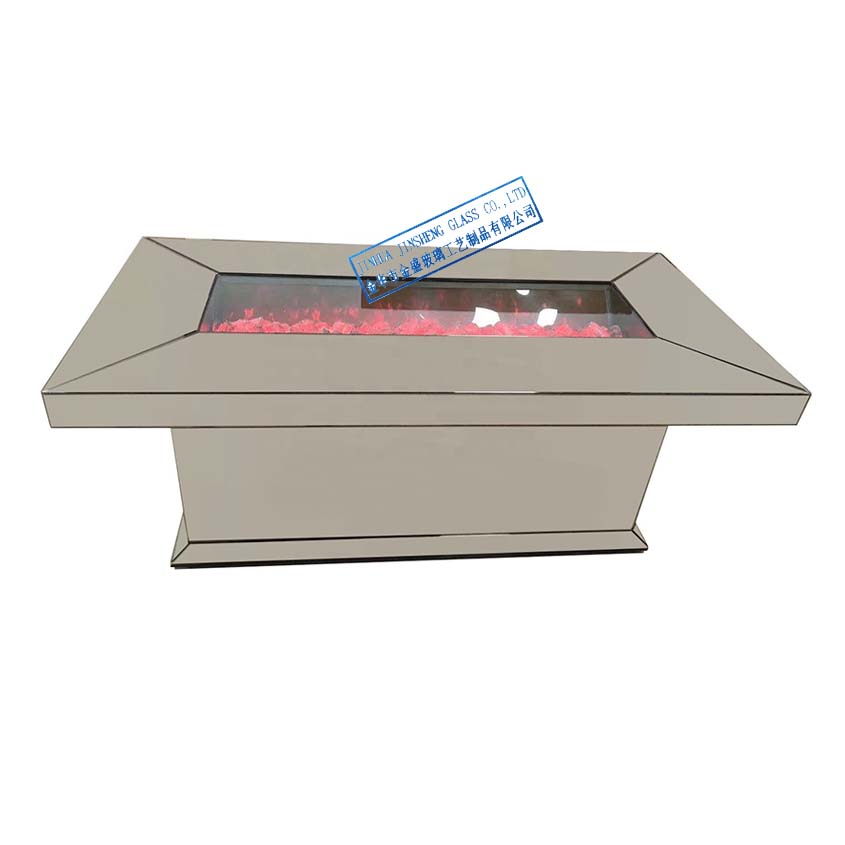 JSF849 Mirrored Fireplace Coffee Table with Electric Firebox