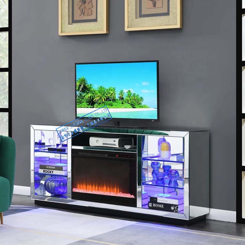 JSF847 LED Mirrored Fireplace TV Stand for Luxury Interiors