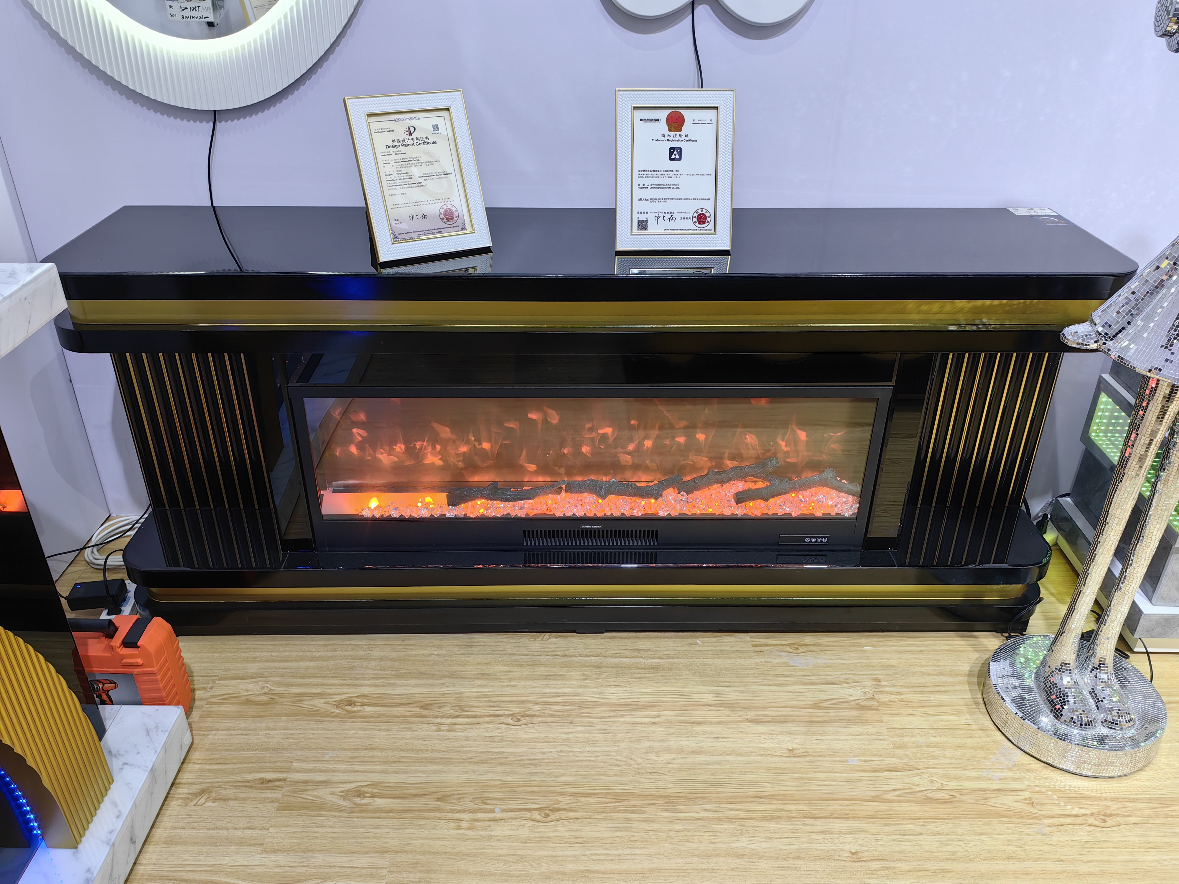 Electric fireplace furniture displayed in Shanghai
